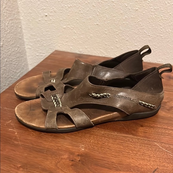 Merrell Flaxen Espresso Slip-on Leather Sandals Women's Size‎ 8 - Picture 1 of 6